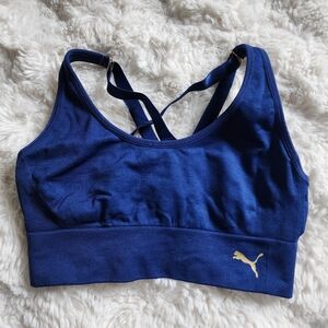 Puma Women's Navy Sports Bra with Gold Logo